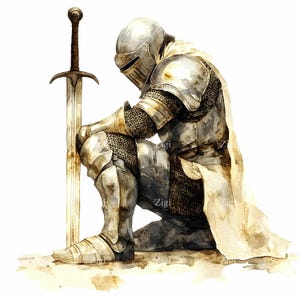 20 Clipart di cavaliere medievale in armatura con spada in formato JPG, guerriero acquerello in formato JPEG, arte di soldato cavalleresco, scena di battaglia storica, download immediato