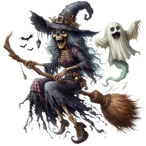 12 PNG Flying Witch-bezemsteel, Halloween-spookpompoenkunst afbeelding 4