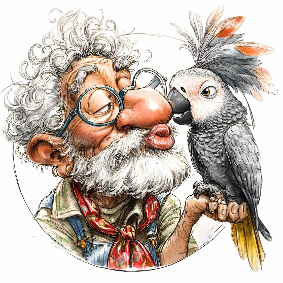 10 PNG Old Man With Blue Parrot Clipart, Whimsical Bird Lover, Senior ...