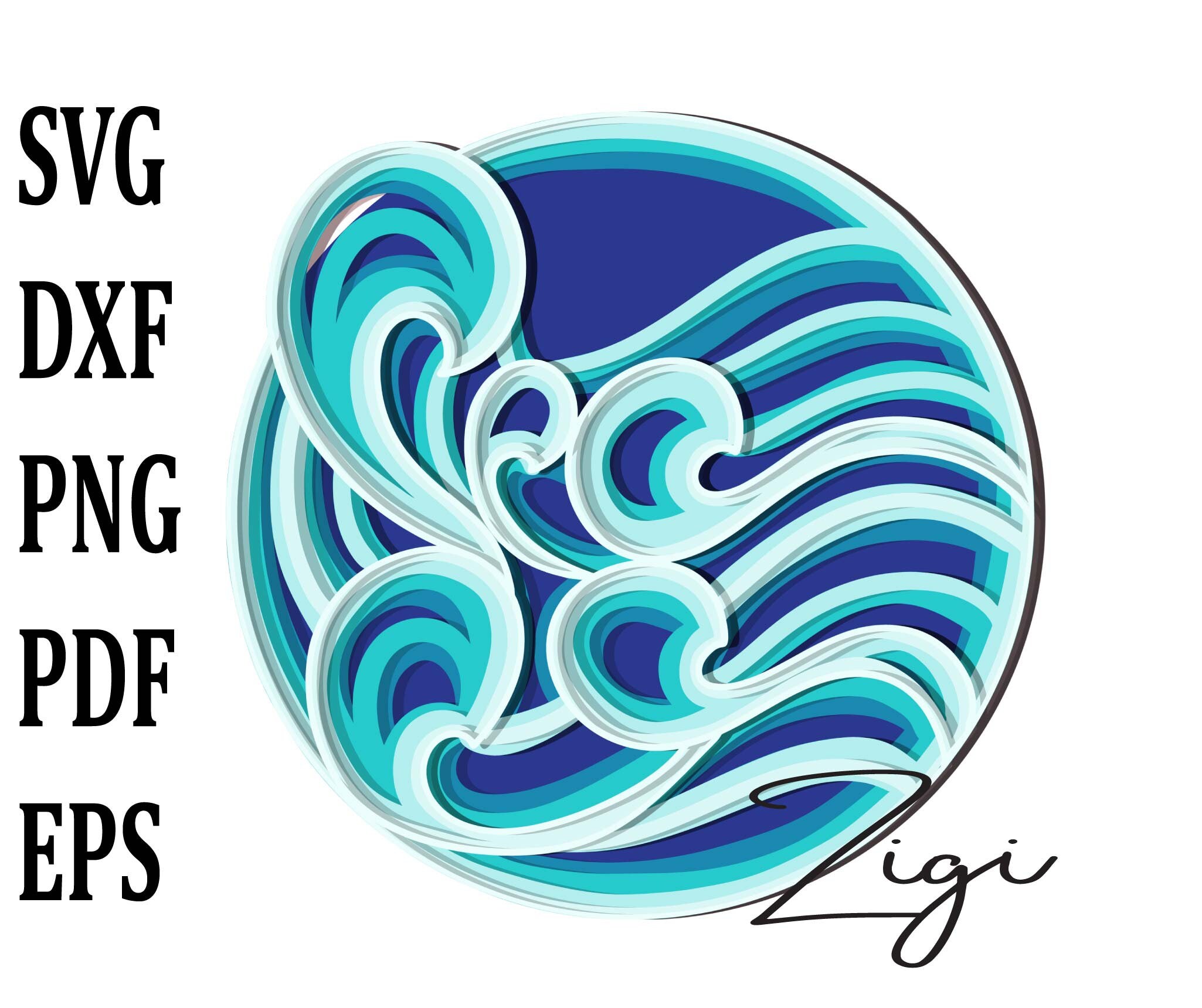 3d Wave Svg 3d Summer Beach Layered Mandala Cut File Dxf Png Etsy