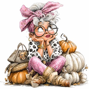 16 PNG Fall fashion – Grandma clipart – Autumn PNG for cards, mugs, wall art, DIY crafts, thanksgiving decor, digital download