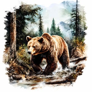 18 Clipart d'ours de montagne JPEG – Illustration JPG de la faune de la forêt – Art de la nature rustique pour décoration murale, journaux, projets d'aventure
