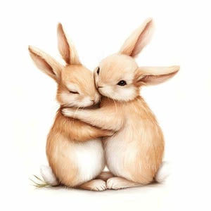 20 JPEG Cute Bunny Hug Clipart, Uroczy Królik Ilustracja JPG, Woodland Animal Digital Download