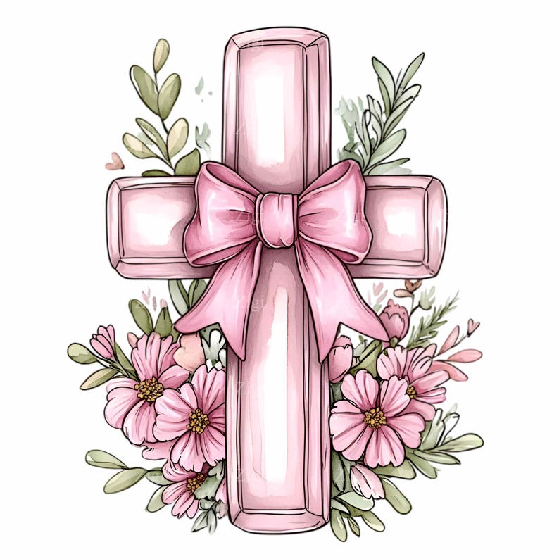 Pink Abstract Cross 12 Pink Cross PNG Clipart, Elegant Cross With Floral Arrangement and ...