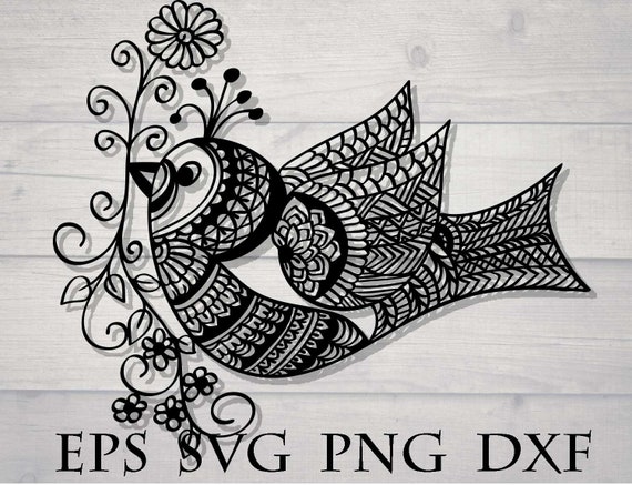 Download Bird Svg Mandala Flower Primitive Art Zentangle Decor Etsy
