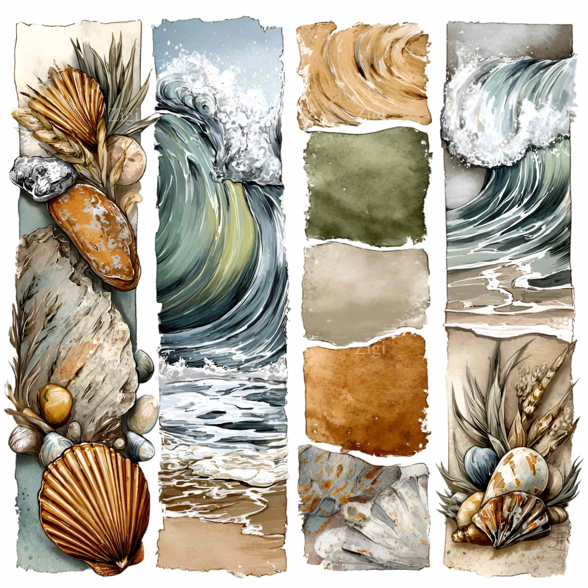 12 PNG Watercolor Beach Clipart – Ocean Wave, Seashell (digital ...