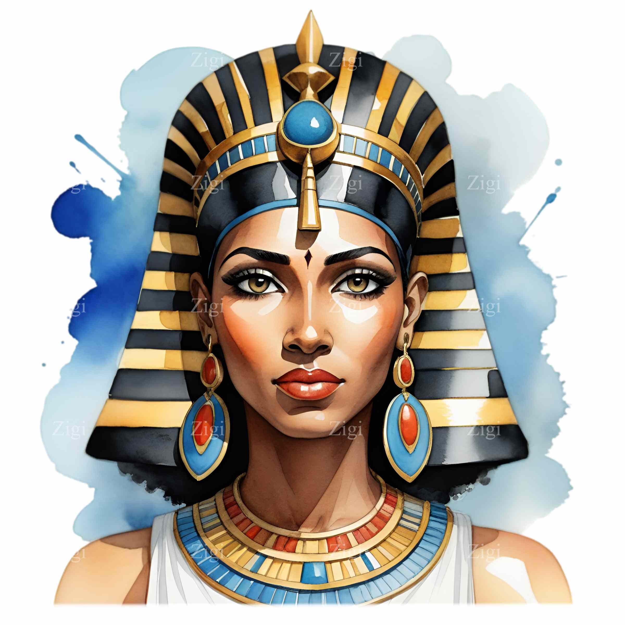12 PNG古代エジプトの女王、クレオパトラの水彩画クリップアート