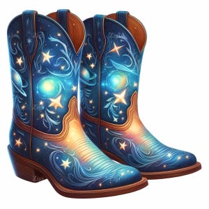 17 PNG Galaxy western boots clipart – Night sky cowboy boots PNG – Celestial design for country fashion and cosmic crafts