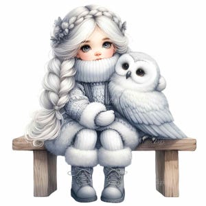10 PNG シロフクロウの女の子 PNG – カードや工芸品のための冬の妖精のクリップアート – 昇華と子供のデザインのための北欧の白い美的芸術