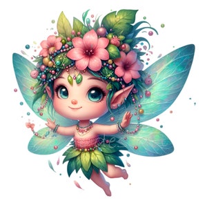 10 Cute Fairy Clipart PNG, Fantasy Flower with Wings, Enchanted Forest Digital Download for Sublimation
