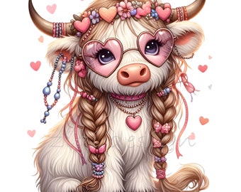 12 PNG Highland Kuh Herz Gläser geflochtene Färse Clipart