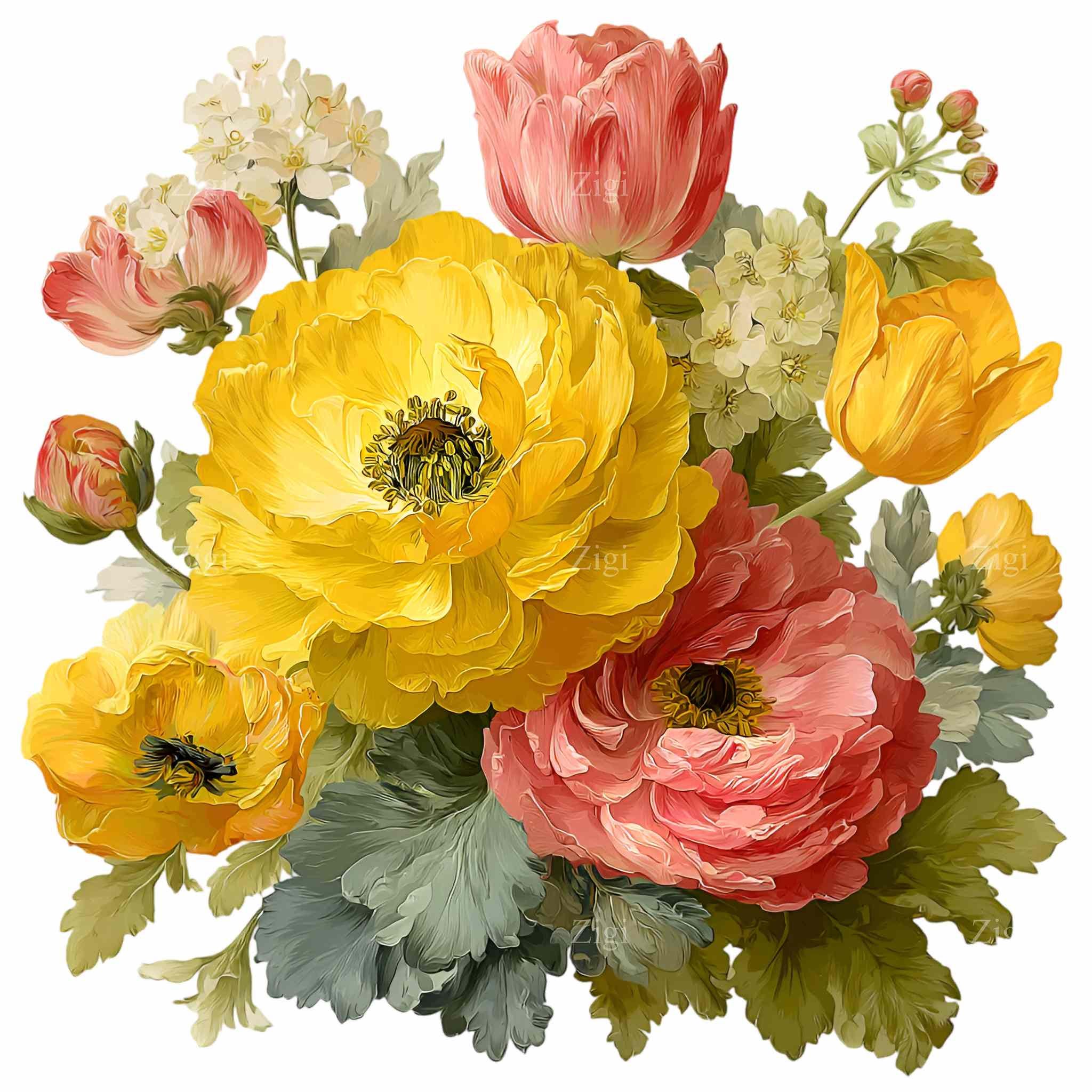 15 PNG Watercolor Flower Bouquet Clipart, Botanical Spring Floral ...