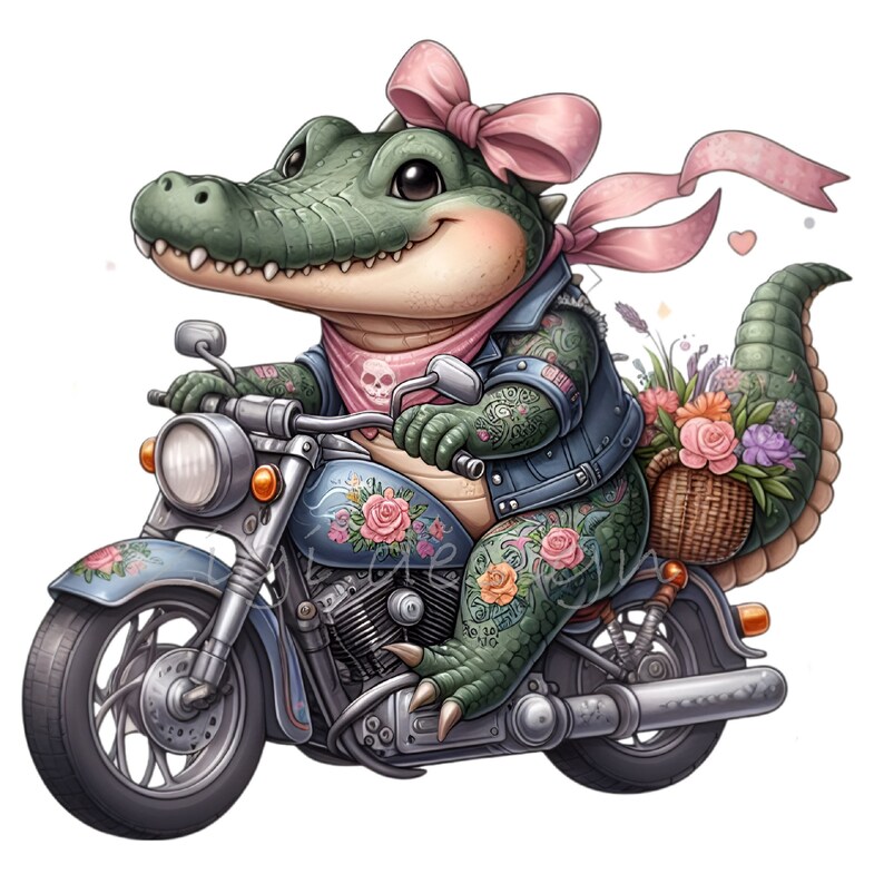 10 PNG Biker Alligator Clipart – Floral Motorcycle Gator PNG – Funny ...