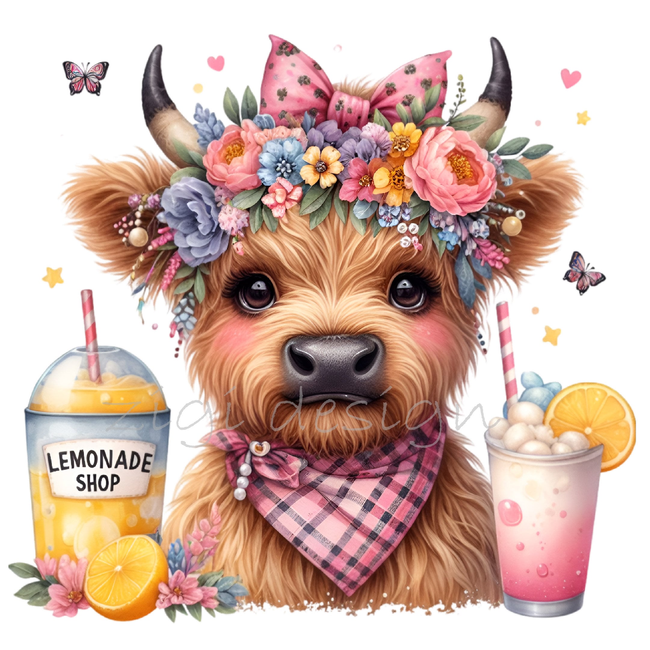 12 PNG Highland Cow Clipart, Floral Illustration Farm Animal Country - Etsy