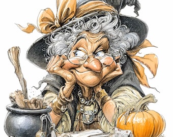 12 PNG Vintage Witch Clipart, Whimsical Halloween Illustration
