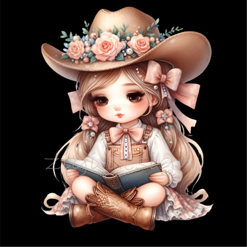 10 PNG floral cowgirl clipart - cute western PNG for girl kids crafts, nursery art, invitations, sublimation and digital design projects image 10