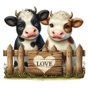 Cow Clipart, Valentine Clip Art, 10 PNG Watercolor Baby Love, Card