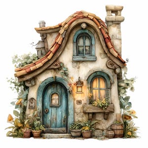 16 PNG Cottage House Clipart – Nyckfull stenhemskonst för klistermärken, kort, scrapbooking, planeringsdekor, inbjudningar, väggkonst, sublimering
