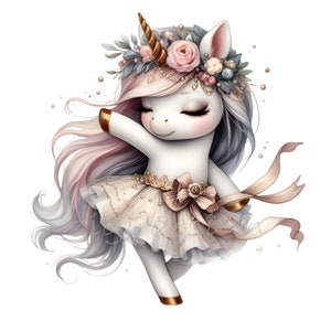 15 Clipart PNG de licorne ballerine - élégante licorne dansante - licorne fantastique en tutu art numérique