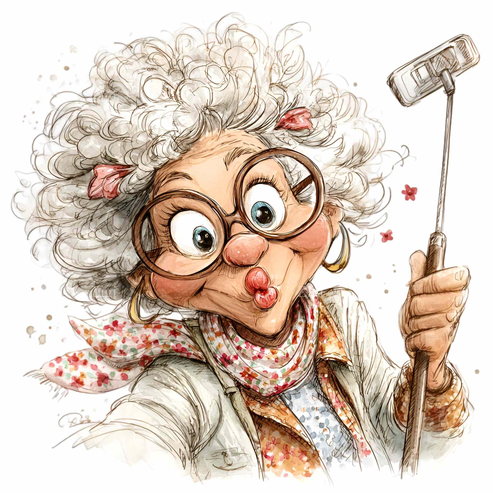 12 PNG Funny Grandma Selfie Senior Lady Social Media Tech Clipart - Etsy