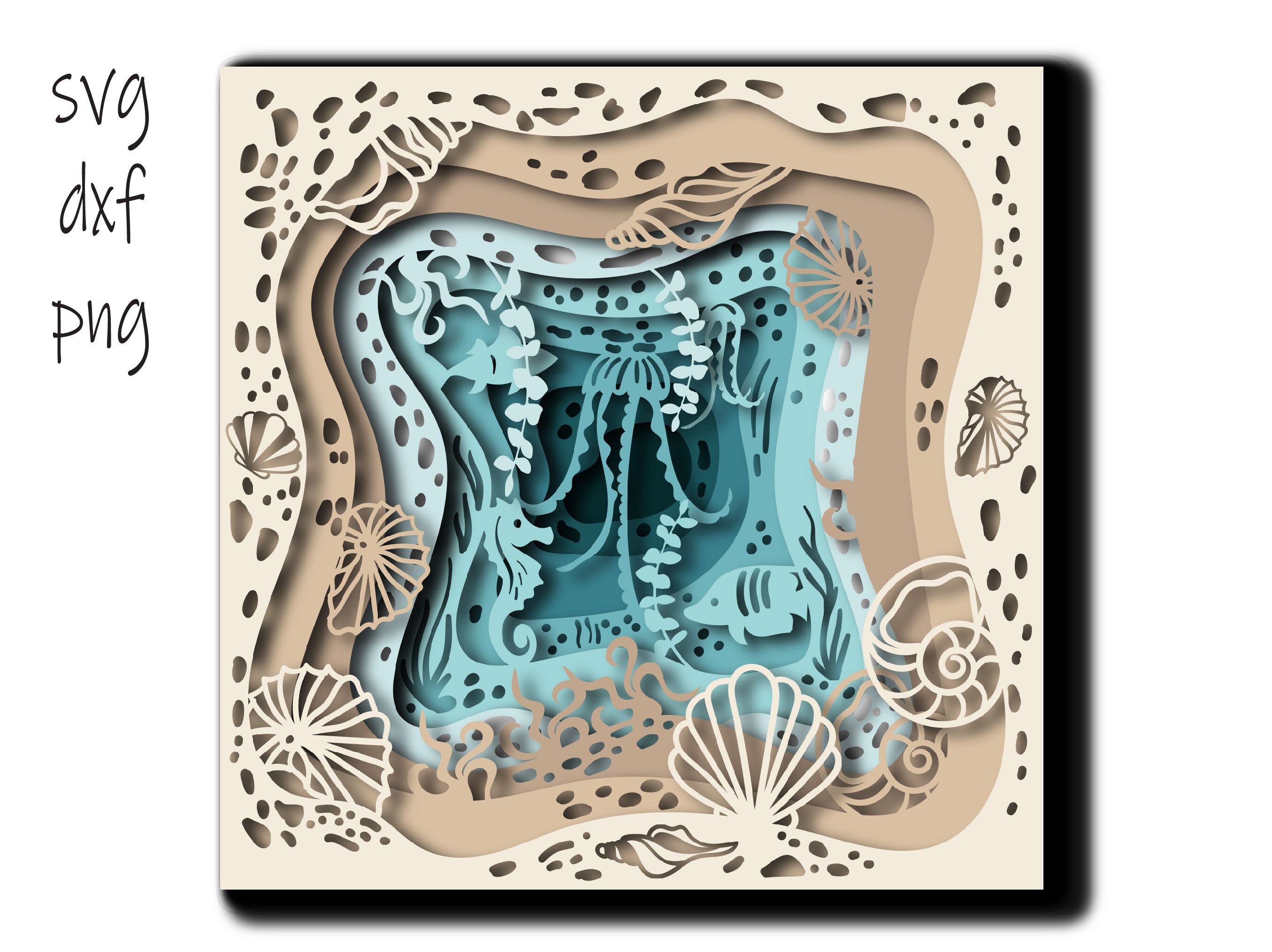 Underwater Shadowbox SVG 3D Sea Beach Paper Cut Layered Template ...