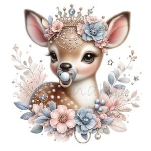 Clipart smoczka, Clip Art jelenia, Sublimacja pokoju dziecięcego dla noworodków, 10 akwareli w pastelowych kolorach PNG, Junk Journal, Tworzenie kartek, Etykieta na prezent dla matki