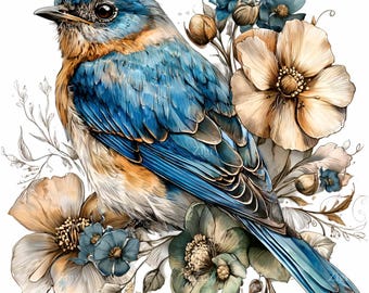 11 PNG Floral Clipart Watercolor Bird, Vintage Spring Garden Illustration