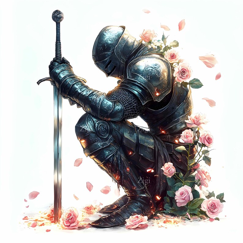 23 JPEG Kneeling Knight Art – Medieval Warrior JPG Clipart – Fantasy ...