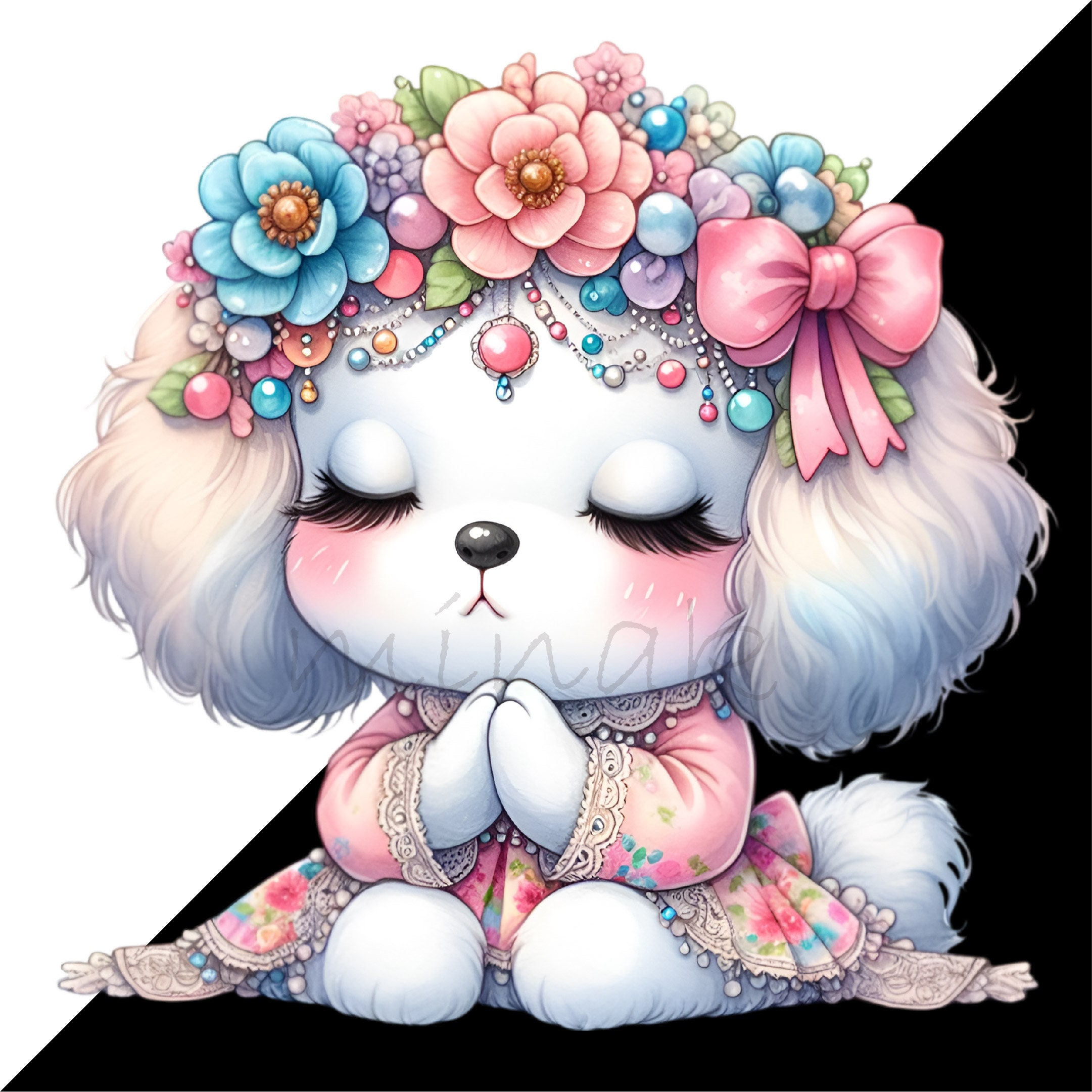 15 PNG Funny Praying Puppy Floral Bow Clipart, Girly Dog Pink Flower - Etsy