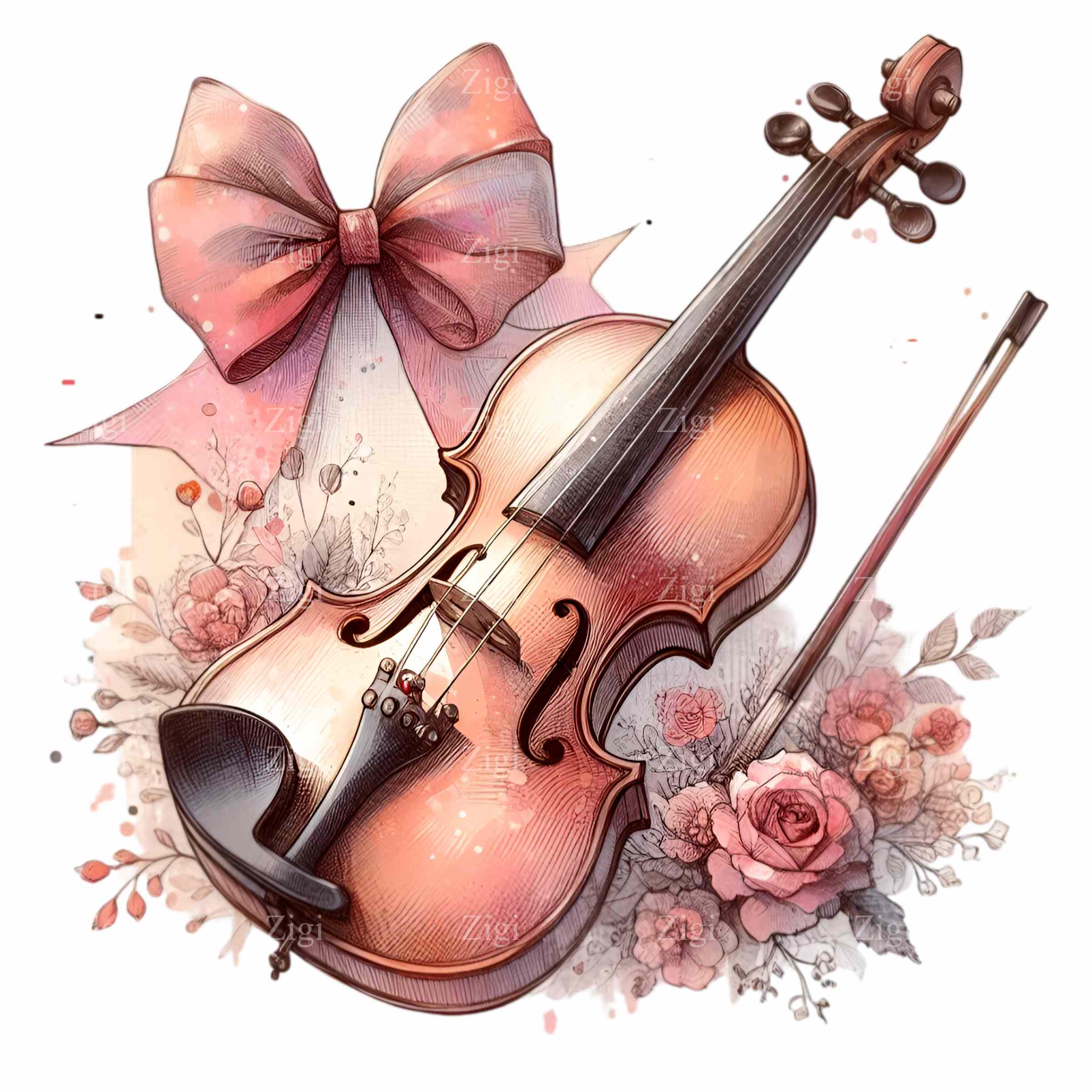 12 PNG Pink Bow Violin, Coquette Musical Instrument Sublimation - Etsy