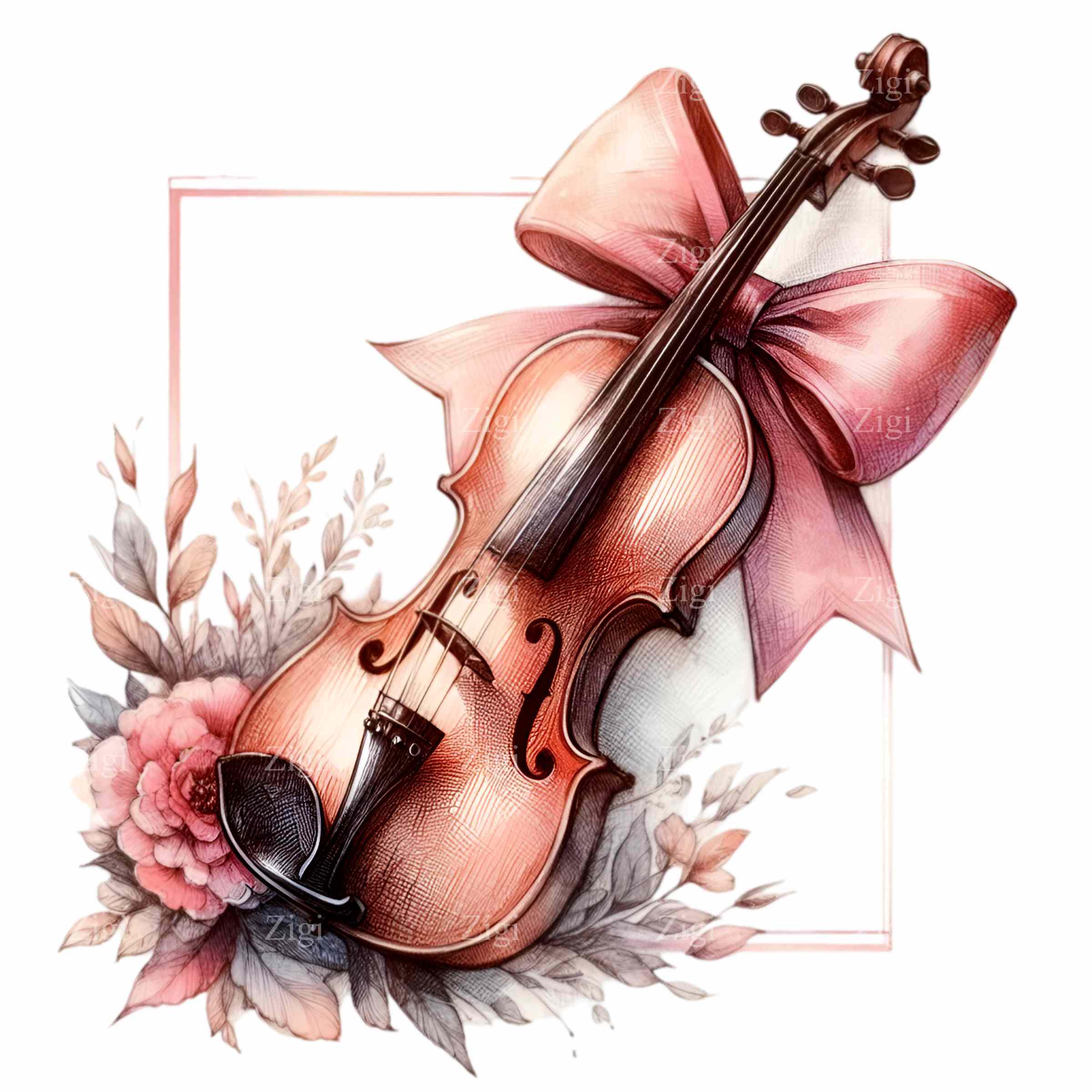 12 PNG Pink Bow Violin, Coquette Musical Instrument Sublimation - Etsy