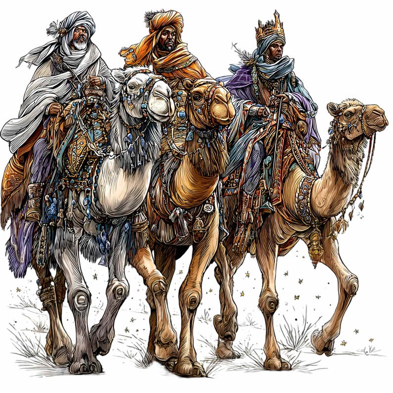 12 PNG Three Wise Men Nativity Kings Riding Camels Watercolor - Etsy