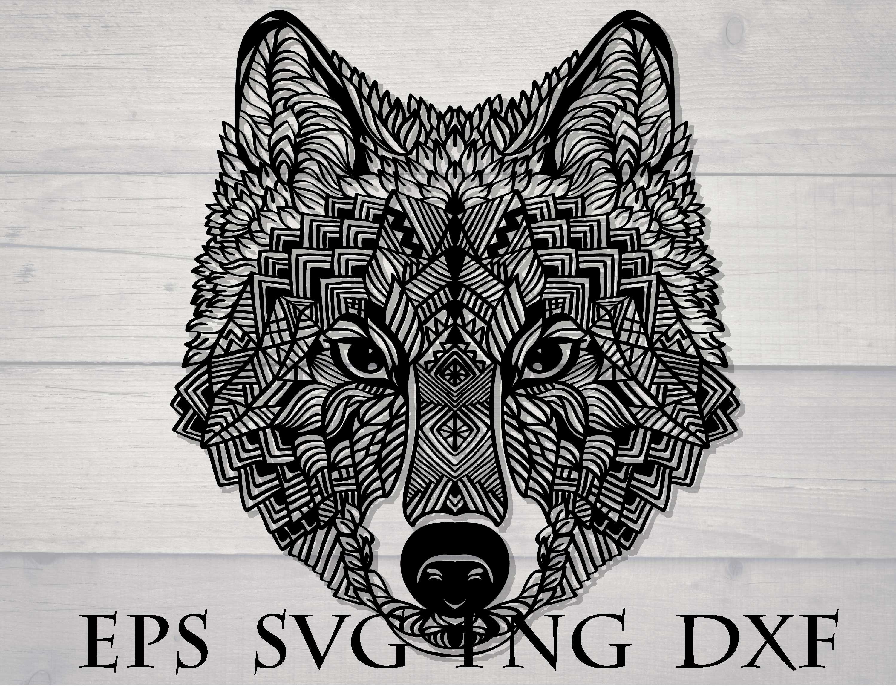 Download Zentangle Wolf Svg Animal Mandala Files For Cricut Wolf Head Etsy