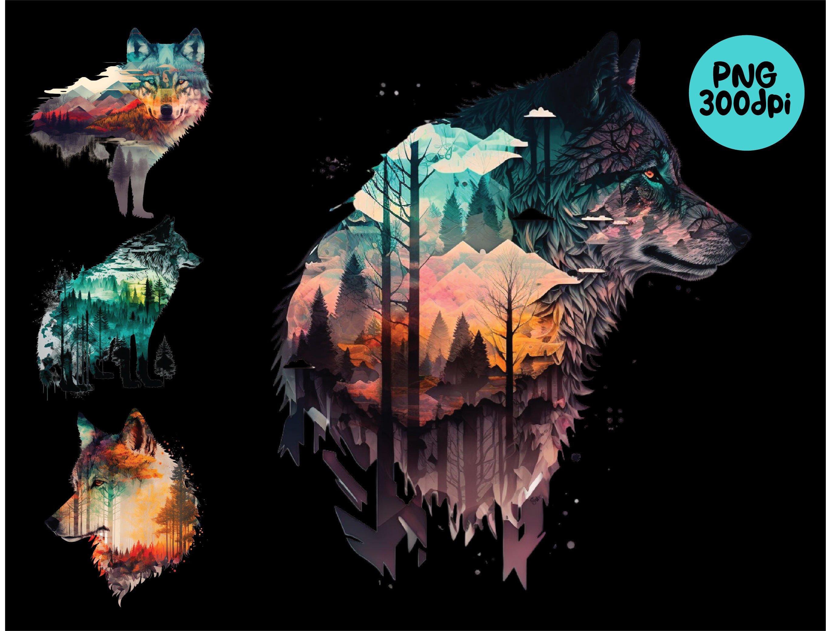 Wolf Double Exposure Clipart Watercolor Sublimation PNG - Etsy UK