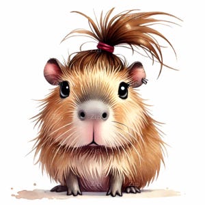 10 Capybara Clipart PNG - Capybara duveteux mignon avec coiffure nouée - téléchargement numérique pour travaux manuels