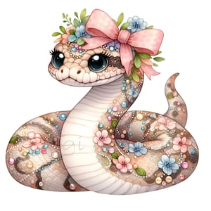 Clipart de cobra floral 12 PNG com arco - perfeito para projetos de artesanato digital e scrapbooking