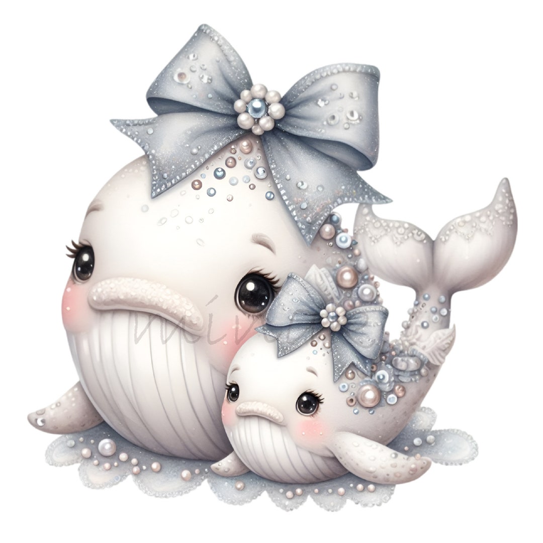 14 Cute Whale PNG, Mother and Baby Whale Clipart, Kawaii Ocean Animal ...