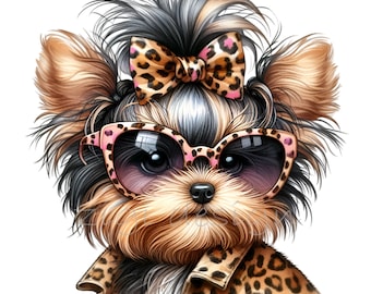 Imágenes prediseñadas de Shih Tzu, imágenes prediseñadas de lazo de leopardo, 12 imágenes PNG de piel de guepardo con estampado animal, camisetas escolares para maestros y niños, tazas de sublimación, agendas