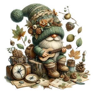 15 Gnomos exploradores PNG – Clipart PNG de otoño – Arte de viajes por el bosque para manualidades de otoño, decoración de bosques, impresiones de campamentos, diseño rústico de bricolaje