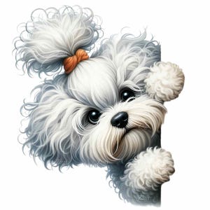 12 Cute Bichon Frise Dog Clipart PNG | Fluffy Dog Peeking Illustration | Adorable Puppy Digital Art