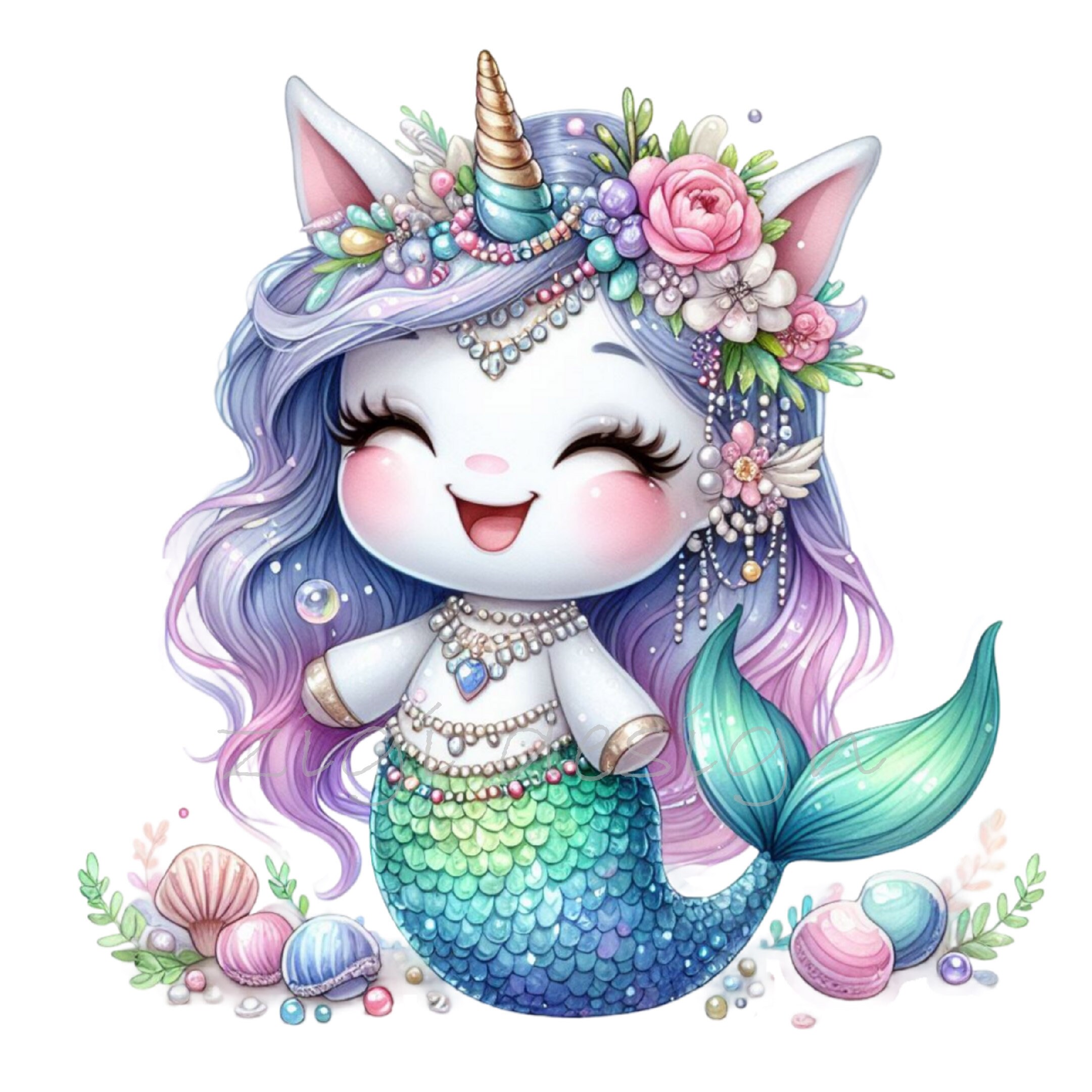 10 PNG Fantasy Unicorn Mermaid Pastel Sea Shell Flower - Etsy