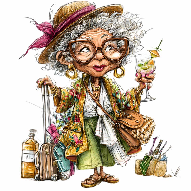 16 PNG Relaxed Grandma Clipart – Cocktail Fashion Art - Etsy