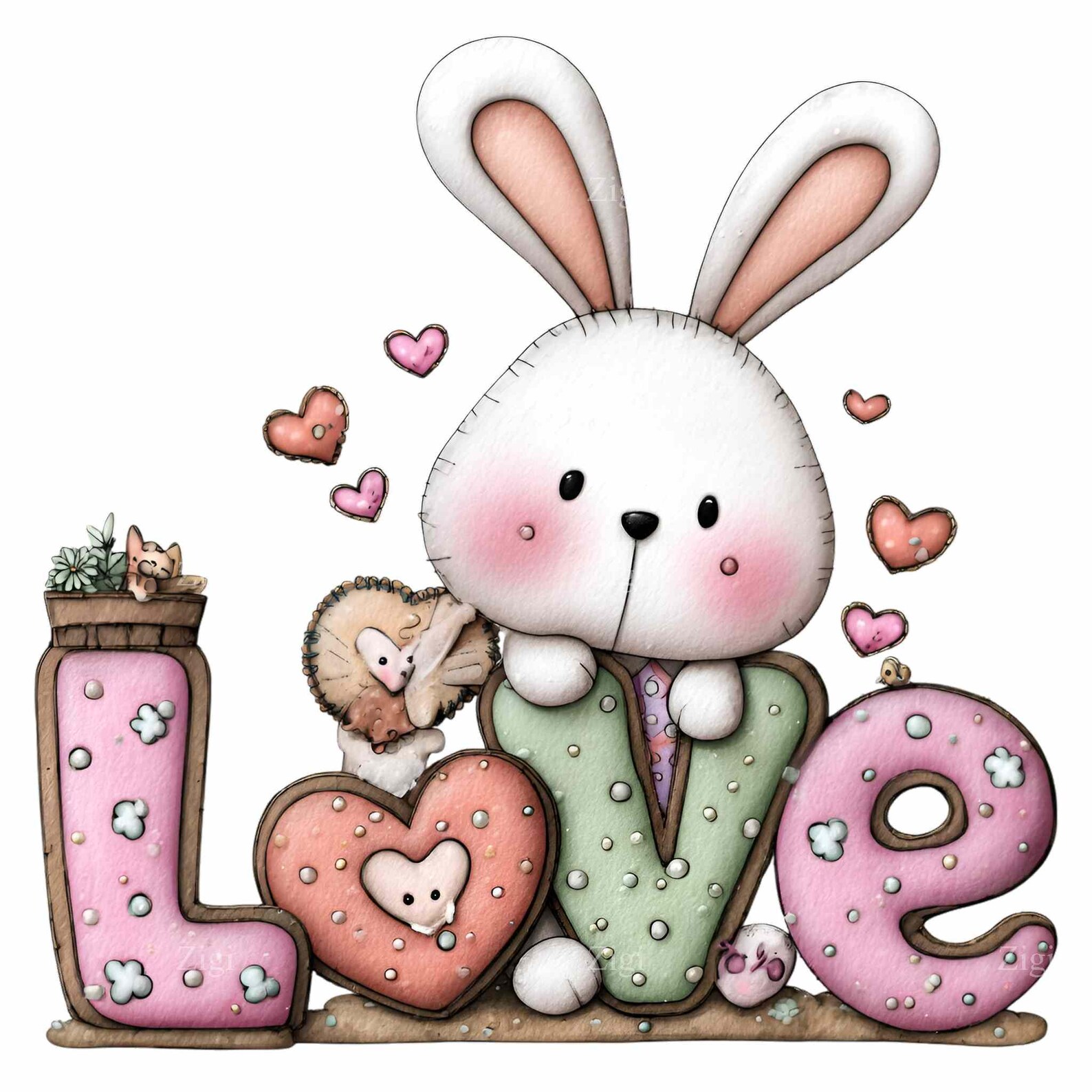 Love Rabbit Png 14 PNG Love Word Art – Valentine Bunny PNG – Cute Pastel Rabbit Clipart ...