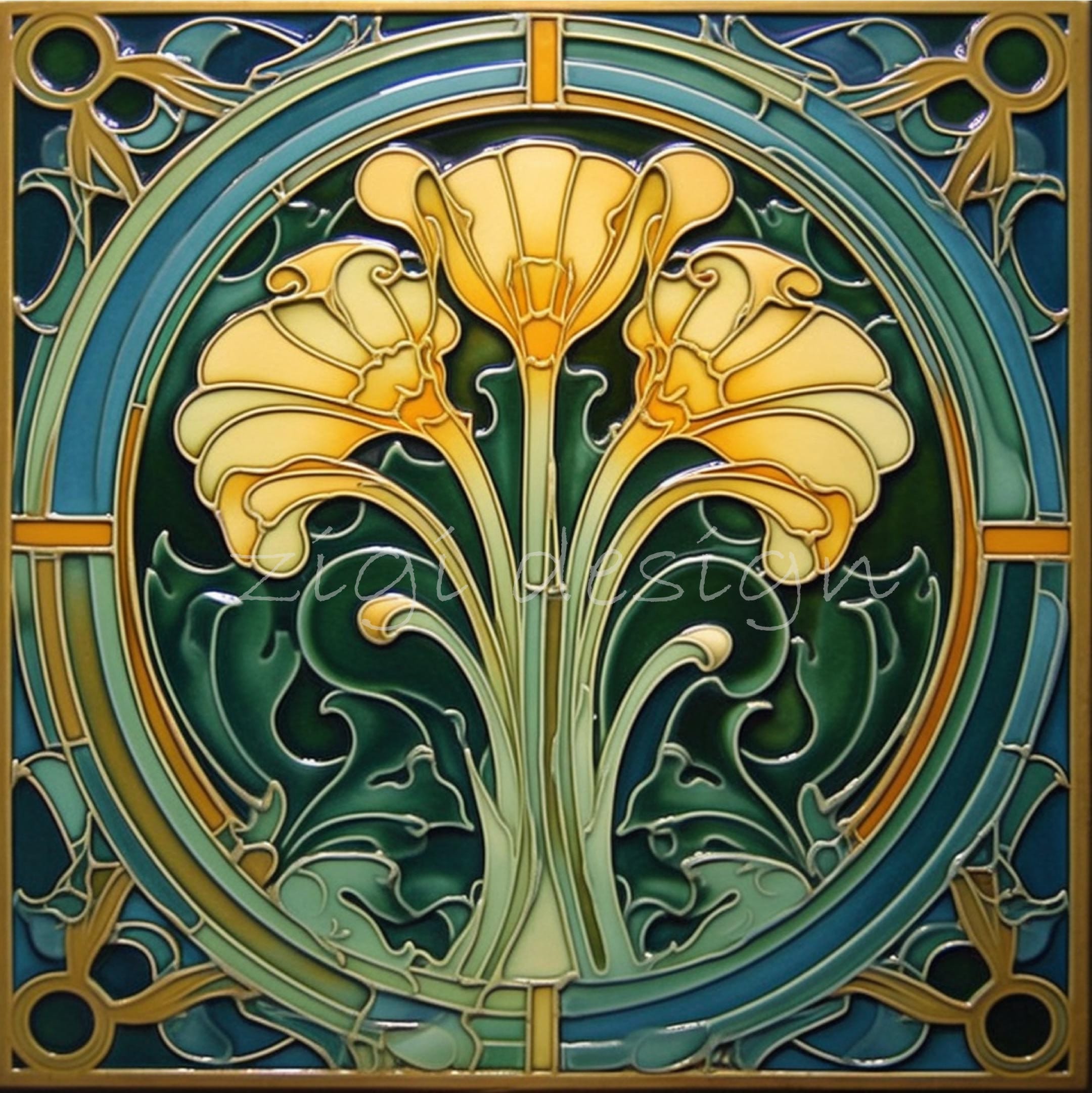 Art nouveau tile - Etsy 日本