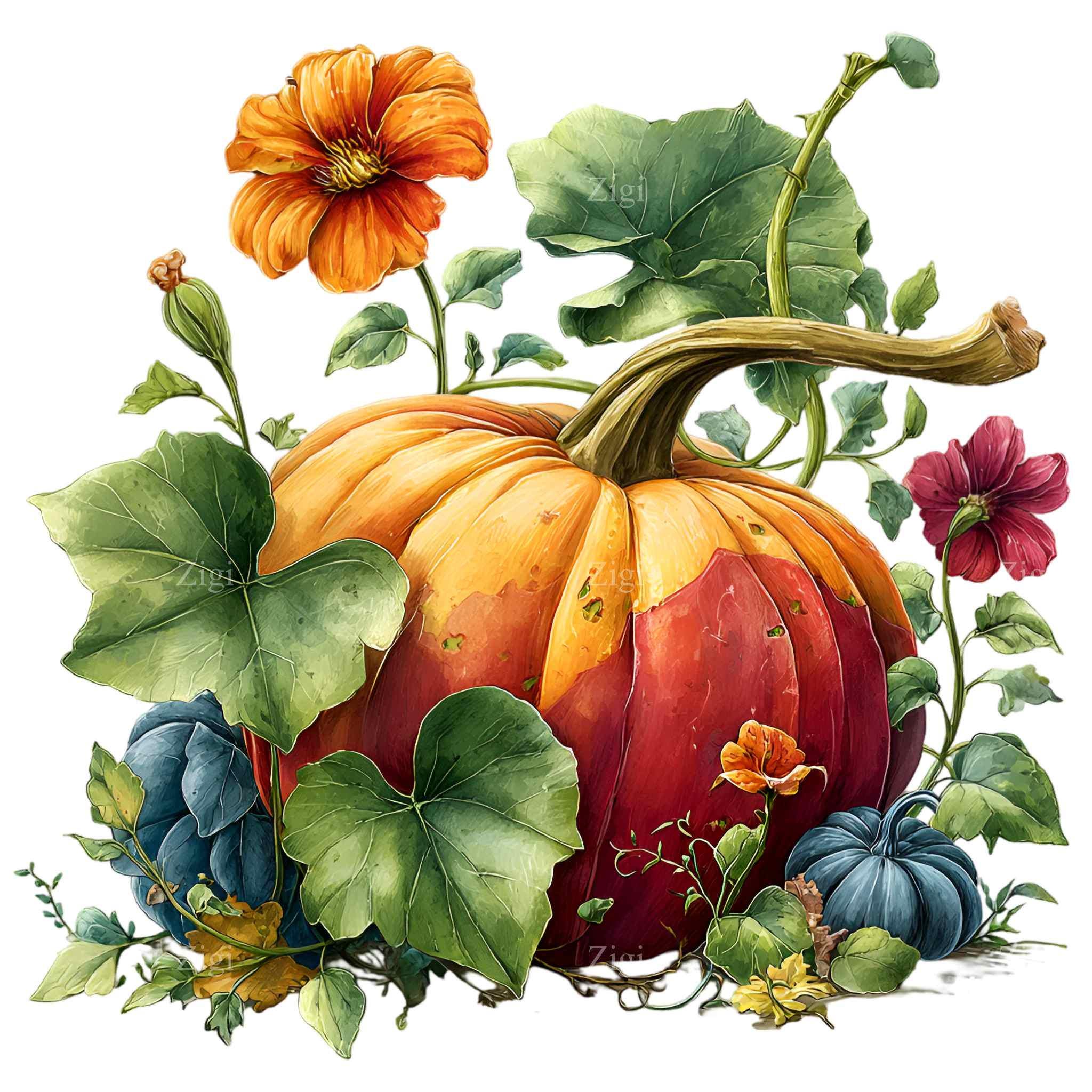 16 PNG Watercolor Textured Pumpkin, Rustic Fall Harvest Clipart - Etsy