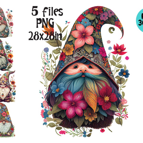 Floral Gnome Clipart PNG Spring Watercolor T-shirt Sublimation PNG