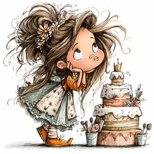 20 JPEG Princess Cake – Birthday Girl JPG Clipart – Whimsical Illustration for Party Cards, Invitations, Wall Art, Printable Decorations