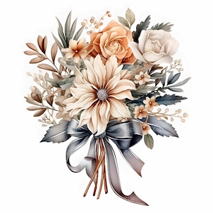 40 imágenes prediseñadas de ramo floral neutro JPEG: elegantes flores de cinta JPG: arte de rosas beige para invitaciones, decoración de paredes y proyectos de boda