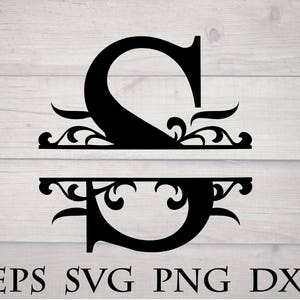 Monogram Split Letter Svg Divided Initial S Svg Swirl Letter - Etsy