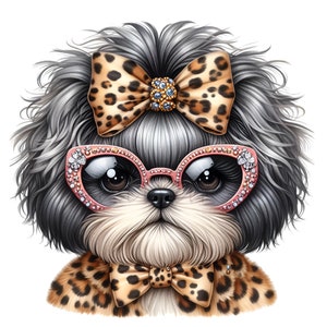 Shih Tzu Clip Art, Leopard Bow Clipart, 15 PNG Dog Animal Print Cheetah ...